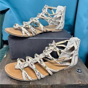 Steve Madden Snake-Effect Lace-Up Gladiator Sandals
